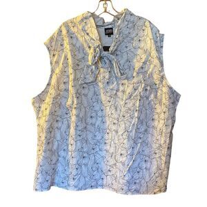 Retrolicious RARE Dog Hound Print Black and White Bow Sleeveless Blouse